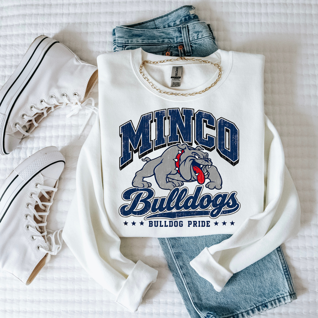 Minco Bulldogs Crewneck Sweatshirt — School Spirit Bulldog Pride Pullover
