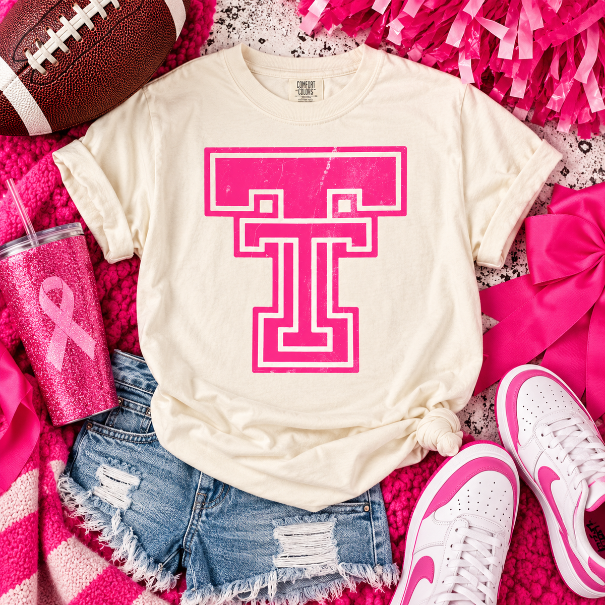 Pink Stacked T Letter T‑Shirt — Adult CC