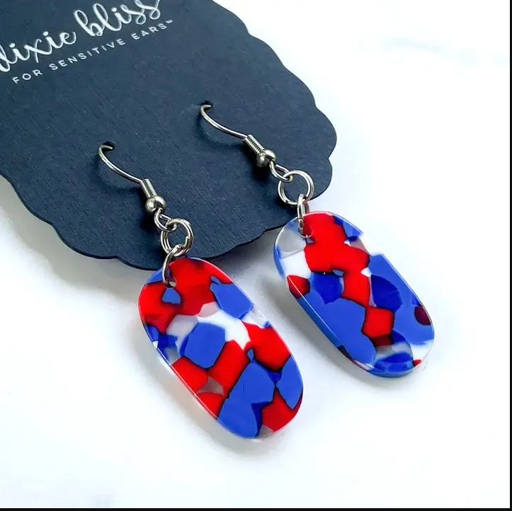 American Dream Patriotic Dangle Earrings | Red White & Blue Acrylic Earrings | Fourth of July Earrings | Americana Jewelry