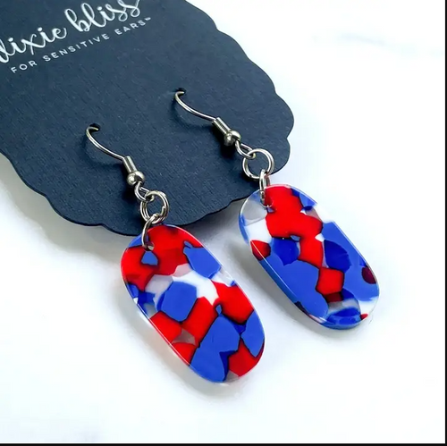 American Dream Patriotic Dangle Earrings | Red White & Blue Acrylic Earrings | Fourth of July Earrings | Americana Jewelry