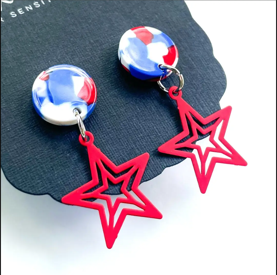 Star of the Show Patriotic Earrings | Red Star Dangle Earrings | Fourth of July Jewelry | Americana Earrings