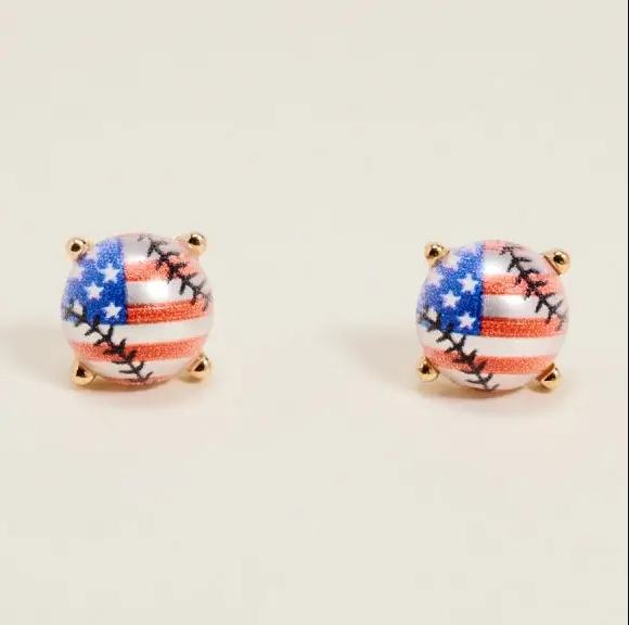 Patriotic Baseball Stud Earrings | American Flag Baseball Earrings | Game Day Studs | Fourth of July Jewelry