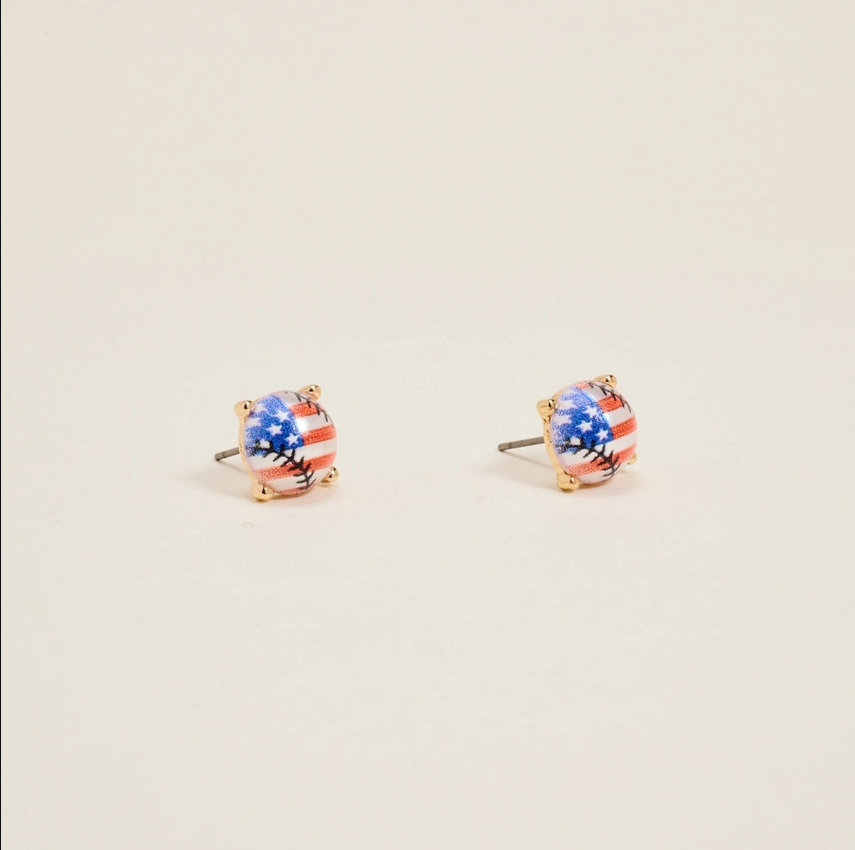 Patriotic Baseball Stud Earrings | American Flag Baseball Earrings | Game Day Studs | Fourth of July Jewelry